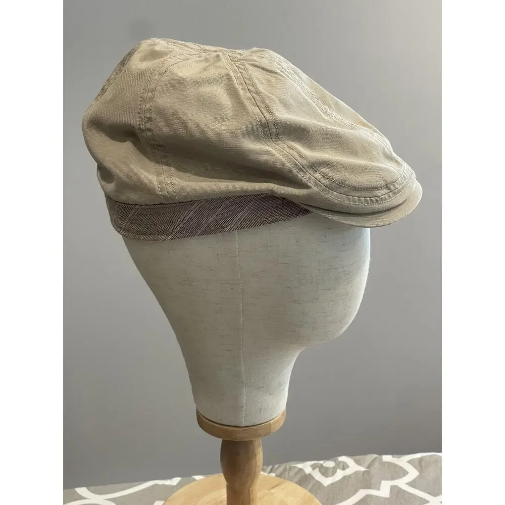 Goorin Hat Cap Flat Mens XS Beige Canvas Lined Plaid Interior Casual Lightweight